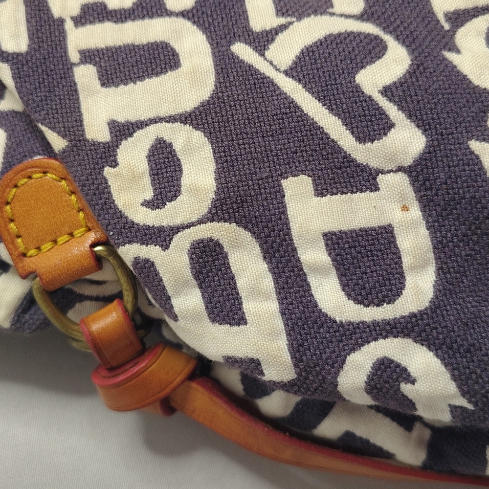 Dooney and Bourke Blue/White Graffiti Tote Leather Trim - Picture 6 of 14